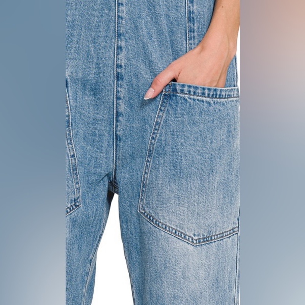 💥 The “Boho Denim Jumpsuit” Denim Overalls | Denim Blue - Picture 7 of 8